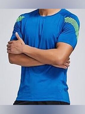 Liberty Pro Men’s Blue & Lime Green Athletic Tee t-Shirt Size Medium Dri Fit